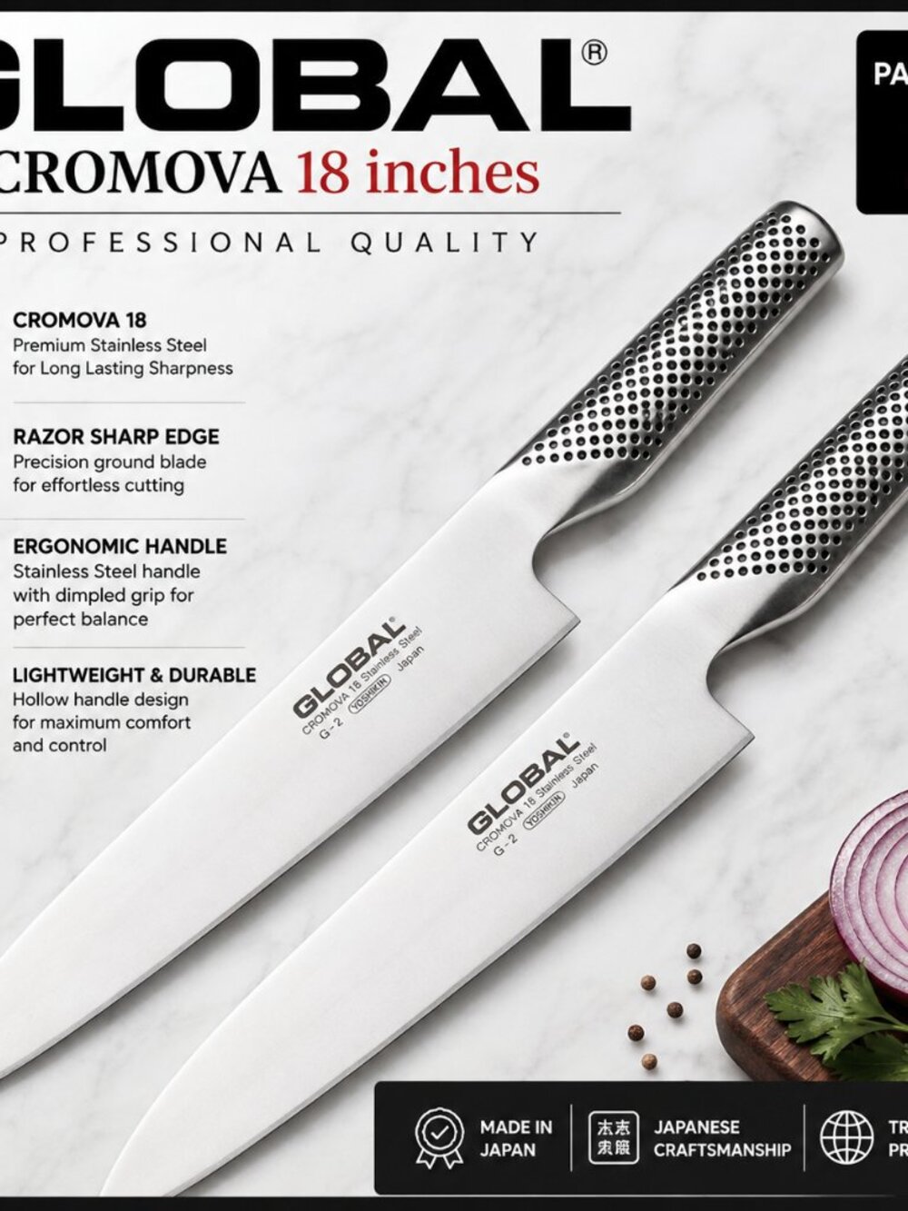 Global 8" Classic Stainless Steel Chef Knife – G2 Kitchen Cooking Knife